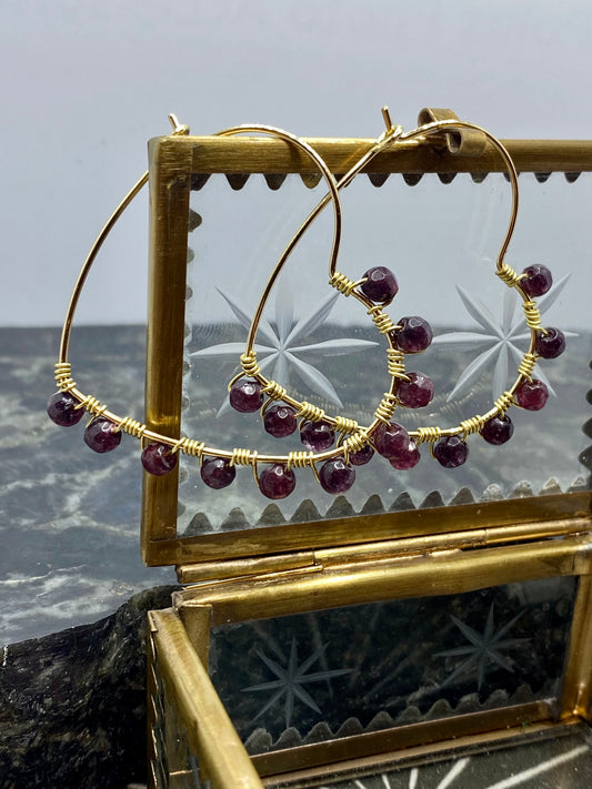 Garnet Heart Hoop Earring