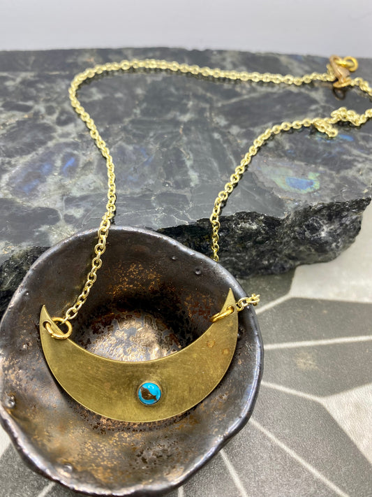 Brass Turquoise Crescent Necklace